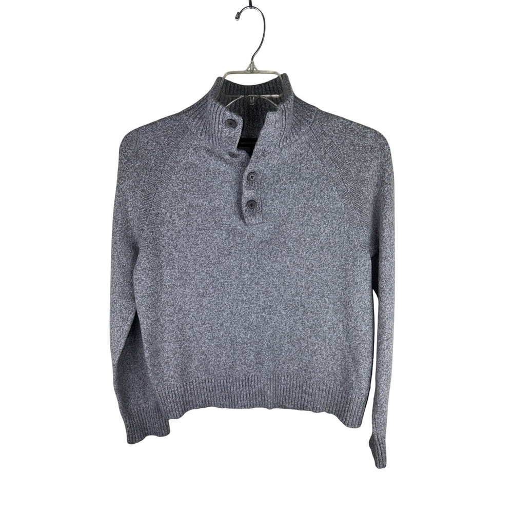 Banana Republic Mens Grey Merino Wool Blend Mock Neck Button Sweater Large